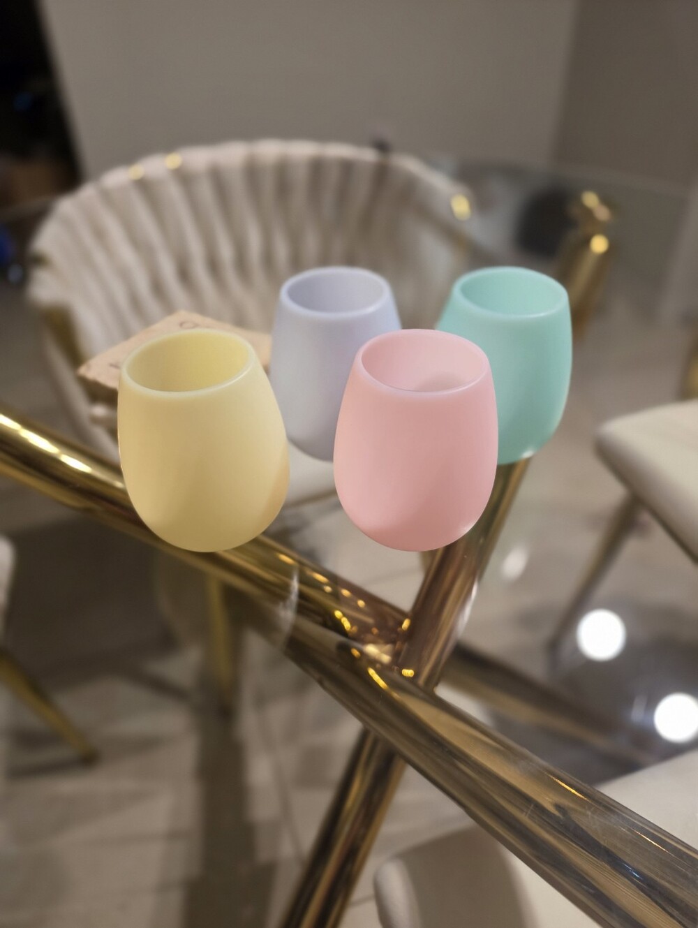 Set of 4 Pastel Silicone Wine Tumblers - Yellow, Pink, Mint, Lavender